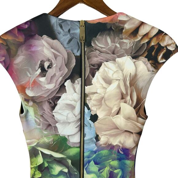 Ted Baker NWT Eliah Technicolor Bloom Floral Cap Sleeve Scuba Sheath Midi Dress - Picture 5 of 10